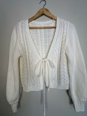 Cozy Cream Cable-Knit Tie-Front Sweater